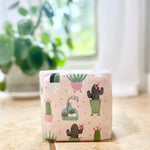 cherry pit therapy pack with cactus design on a light surface with plants in the background