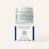 Deodorant cream jar and packaging with 'Little Seed Farm' branding on a white background