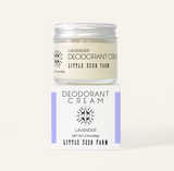 Lavender deodorant cream jar with packaging on a white background