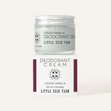 Jar of Cedar Vanilla Deodorant Cream from Little Seed Farm on a white background
